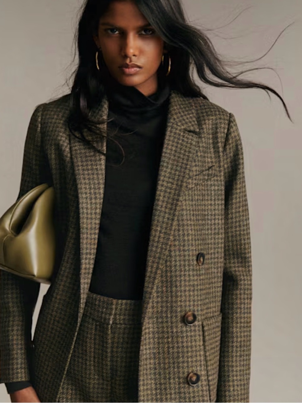 ISO Sézane Michele Jacket is Moss Green Houndstooth size 36